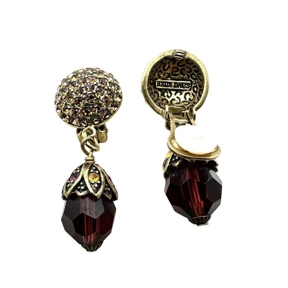 Heidi Daus Orange Purple Crystal Bronze Clip Earrings Chandelier 2 Inch - Picture 3 of 3